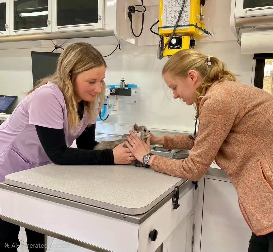 Veterinary exam inside mobile unit